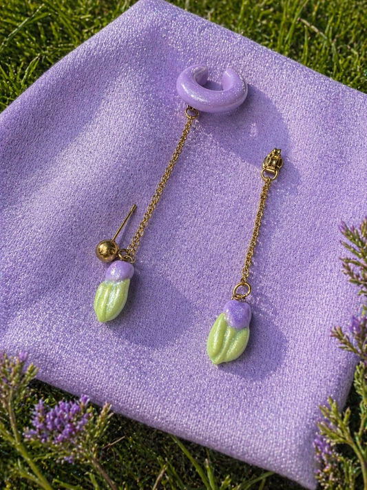 Ear Cuff con Catena e Orecchino Tulipano