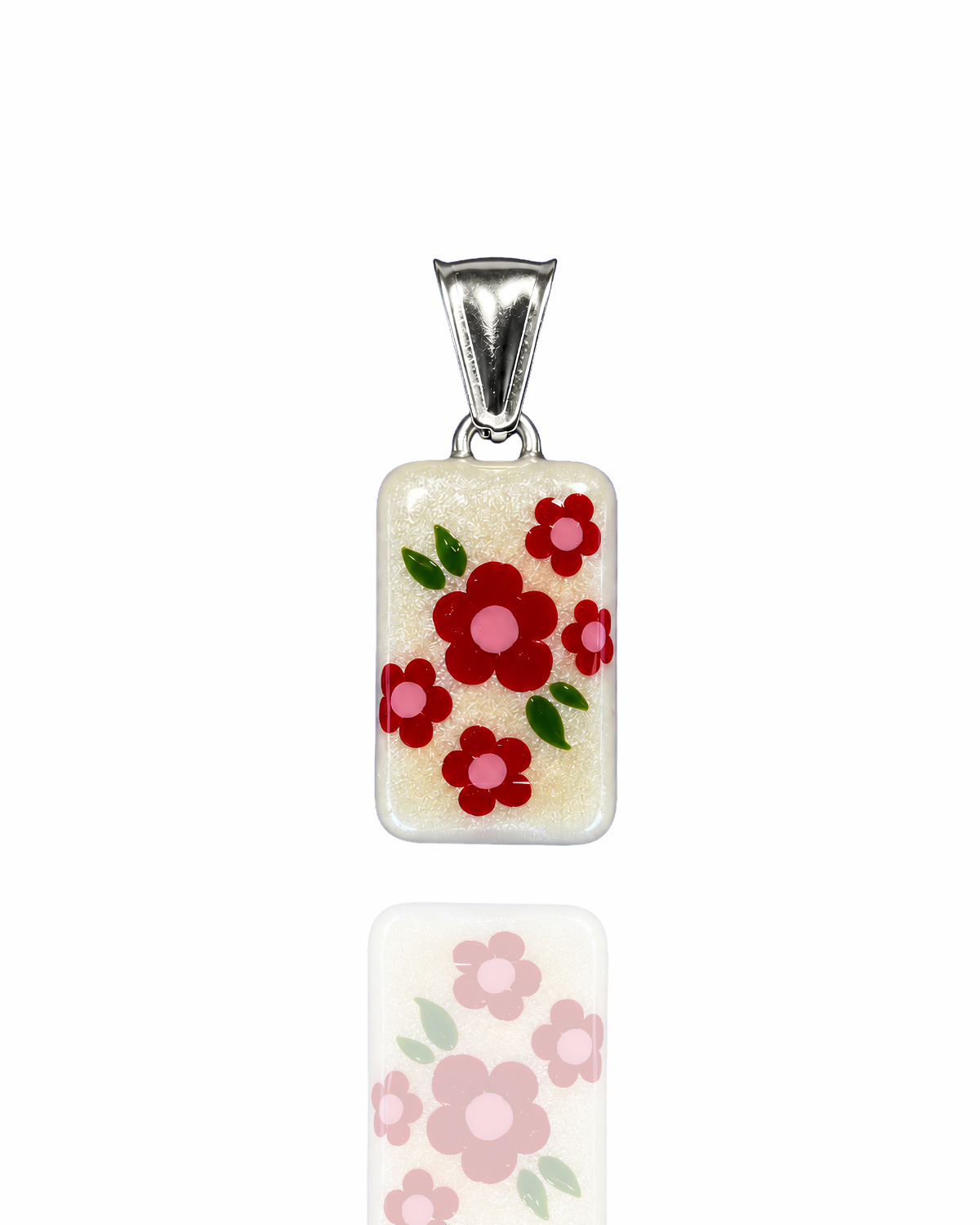 Ciondolo Rettangolare “Intrecci” Fiori Rossi