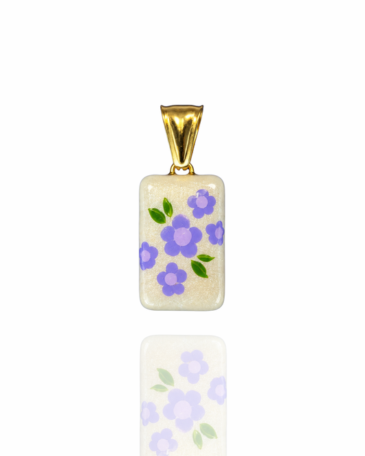 Ciondolo rettangolare “Intrecci” Fiori Viola