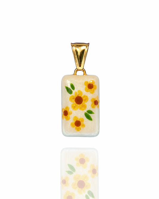 Ciondolo rettangolare “Intrecci” Fiori Dorati