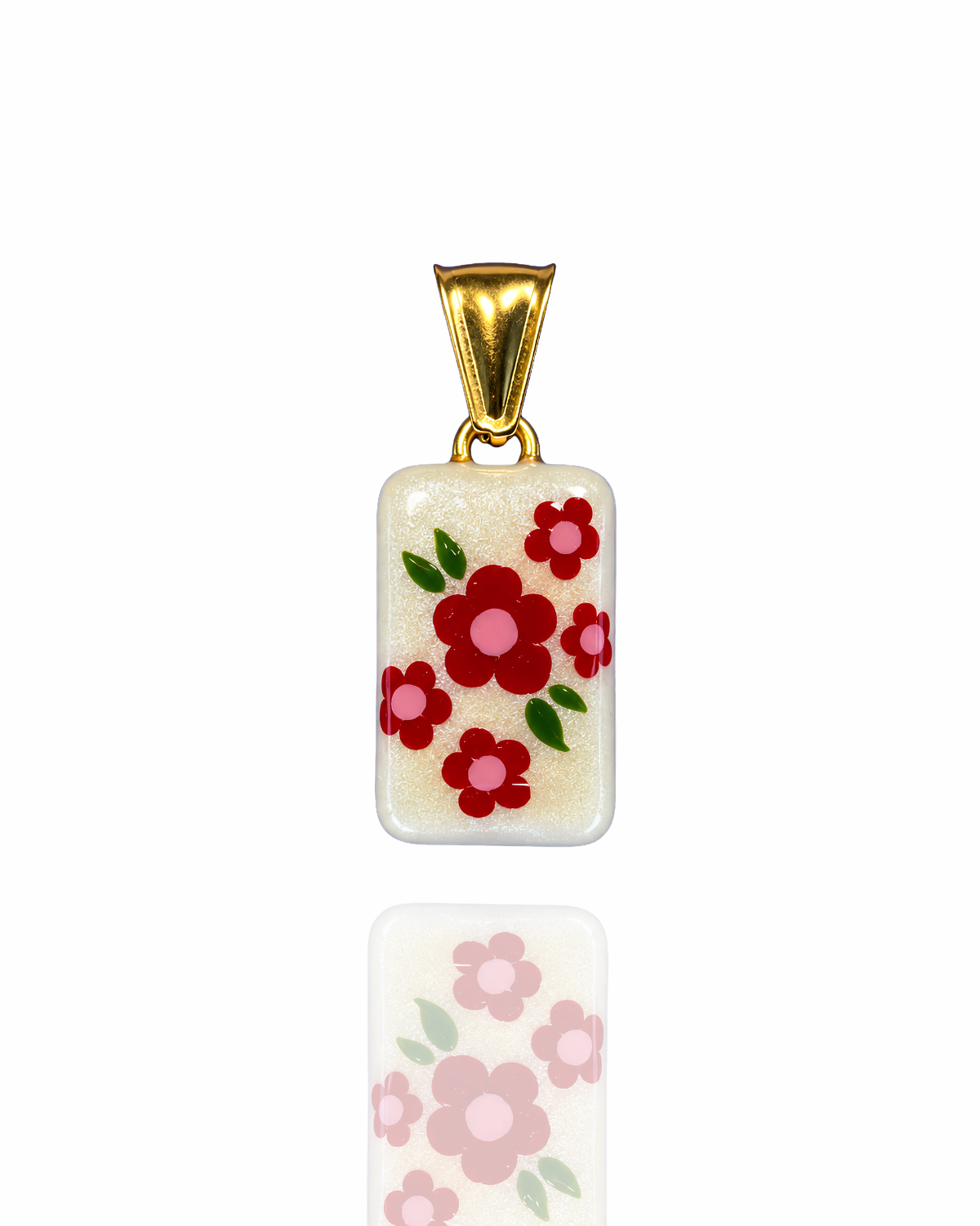 Ciondolo Rettangolare “Intrecci” Fiori Rossi