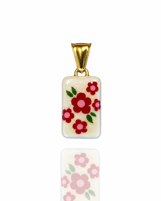 Ciondolo Rettangolare “Intrecci” Fiori Rossi