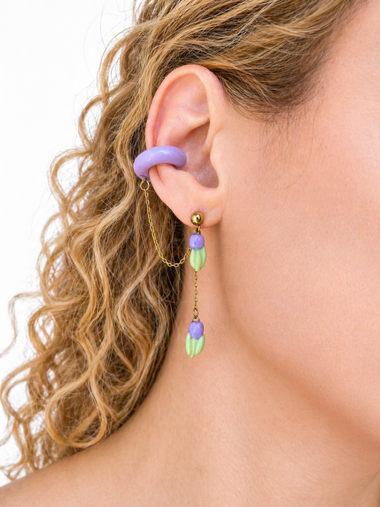 Ear Cuff con Catena e Orecchino Tulipano